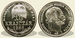 1868-as Magyar Királyi Váltó Pénz ezüst 10 krajcár rozettás utánveret - (1868 10 krajcár rozettás ezüst)