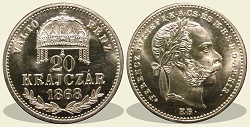 1868-as Váltó Pénz ezüst 20 krajcár rozettás utánveret - (1868 20 krajcár rozettás ezüst)