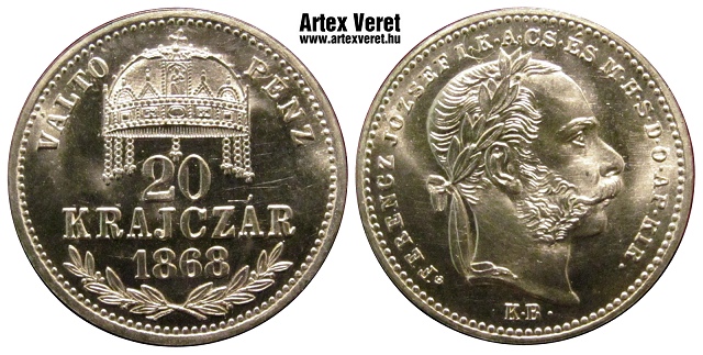 1868-as Váltó Pénz ezüst 20 krajcár rozettás utánveret - (1868 20 krajcár rozettás ezüst)