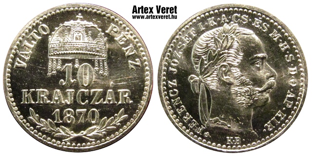 1870-es Váltó Pénz ezüst 10 krajcár rozettás utánveret - (1870 10 krajcár rozettás ezüst)