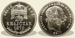 1870-es Váltó Pénz ezüst 20 krajcár rozettás utánveret - (1870 20 krajcár rozettás ezüst)