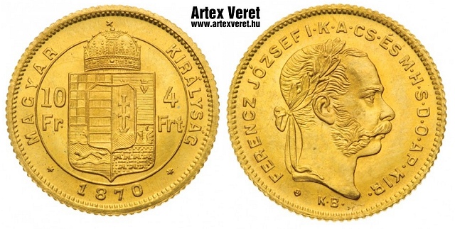1870-es arany 4 forint rozettás utánveret - (1870 arany 4 forint rozettás)