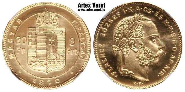 1870-es arany 8 forint rozettás utánveret - (1870 arany 8 forint rozettás)