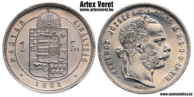 1881-es ezüst 1 forint rozettás utánveret - (1881 ezüst 1 forint rozettás)