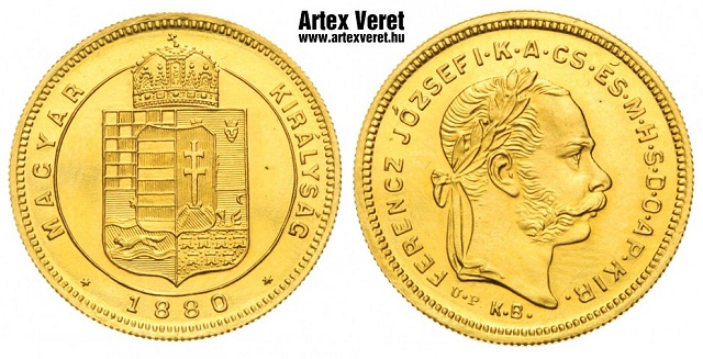 1880-as arany 1 dukát UP utánveret - (1880 arany 1 dukát rozettás)