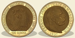 1907-es jelöletlen artex utánveret arany koronázási 100 korona - (1907 arany 100 korona jelöletlen utánveret koronázási
