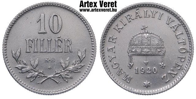 1920-as Artex vas rozettás 10 fillér - (1920 10 fillér)