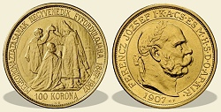 1907-es u p jelölt artex utánveret arany koronázási 100 korona - (1907 arany 100 korona u p jelölt utánveret koronázási