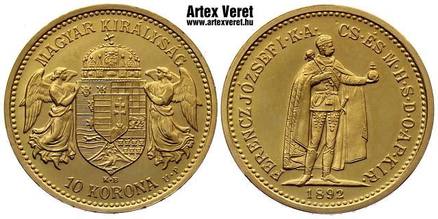 1892-es UP jelölt arany 10 korona - (1892 arany 10 korona UP jelölt)