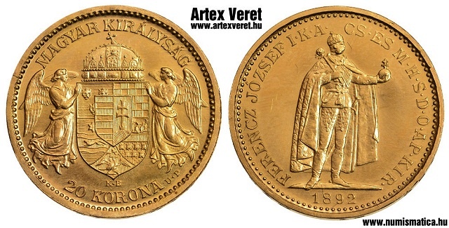 1892-es UP jellt arany 20 korona - (1892 arany 20 korona UP jellt)