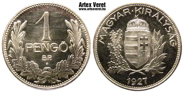 1927-es rozettás ezüst 1  pengő utánveret- (1927 1 pengő rozettás)