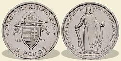 1938-as UP (felül) álló Szent István ezüst 5 pengő utánveret- (1938 5 pengő UP)