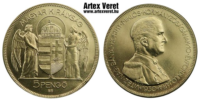 1930-as jelöletlen ezüst Horthy 5 pengő utánveret- (1930 5 pengő jelöletlen)
