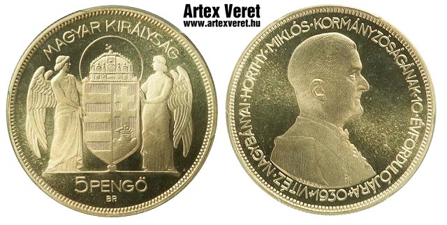 1930-as jelöletlen ezüst Horthy 5 pengő utánveret- (1930 5 pengő jelöletlen)