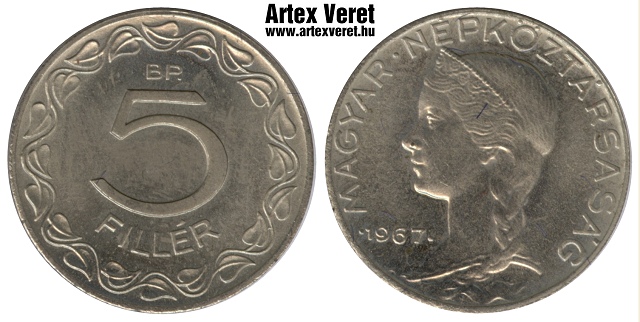 1967-es alpakka Kabinet sor 5 fillr - (1967 5 fillr alpakka)