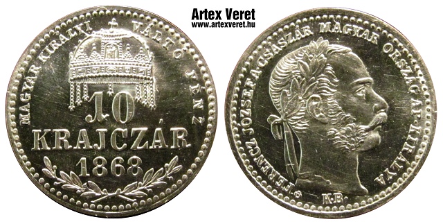 1868-as Magyar Kirlyi Vlt Pnz ezst 10 krajcr rozetts utnveret - (1868 10 krajcr rozetts ezst)