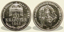 1868-as Magyar Kirlyi Vlt Pnz ezst 20 krajcr rozetts utnveret - (1868 20 krajcr rozetts ezst)