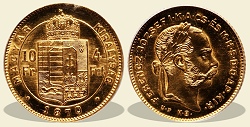 1870-es arany 4 forint UP utnveret - (1870 arany 4 forint UP)