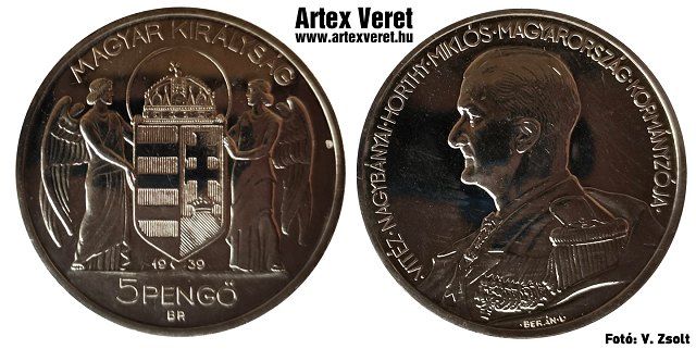 1939-es UP ezst Horthy 5 peng utnveret- (1939 5 peng UP)