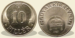 1927-es rozetts nikkel 10 fillr utnveret- (1927 10 fillr rozetts)